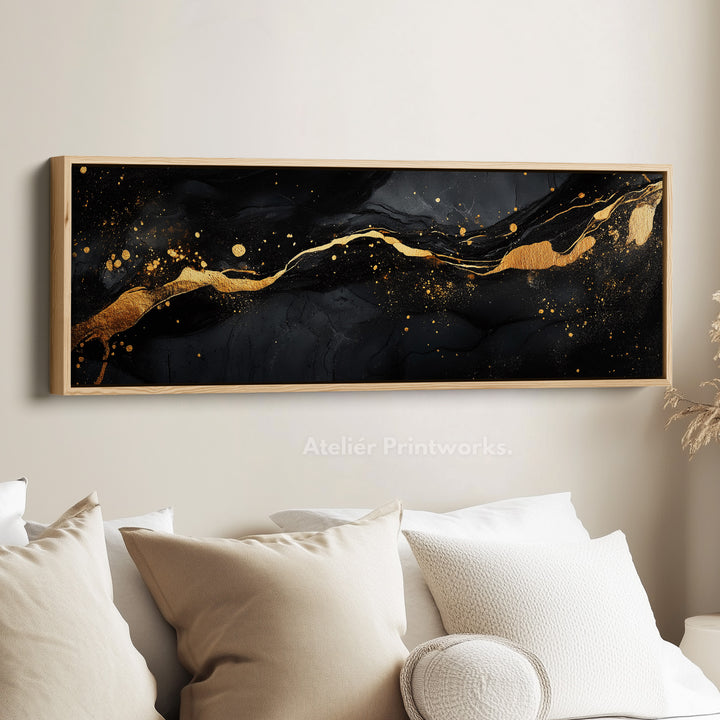 Goud & Zwart Abstract Horizontaal Wanddecoratie Lang Smal