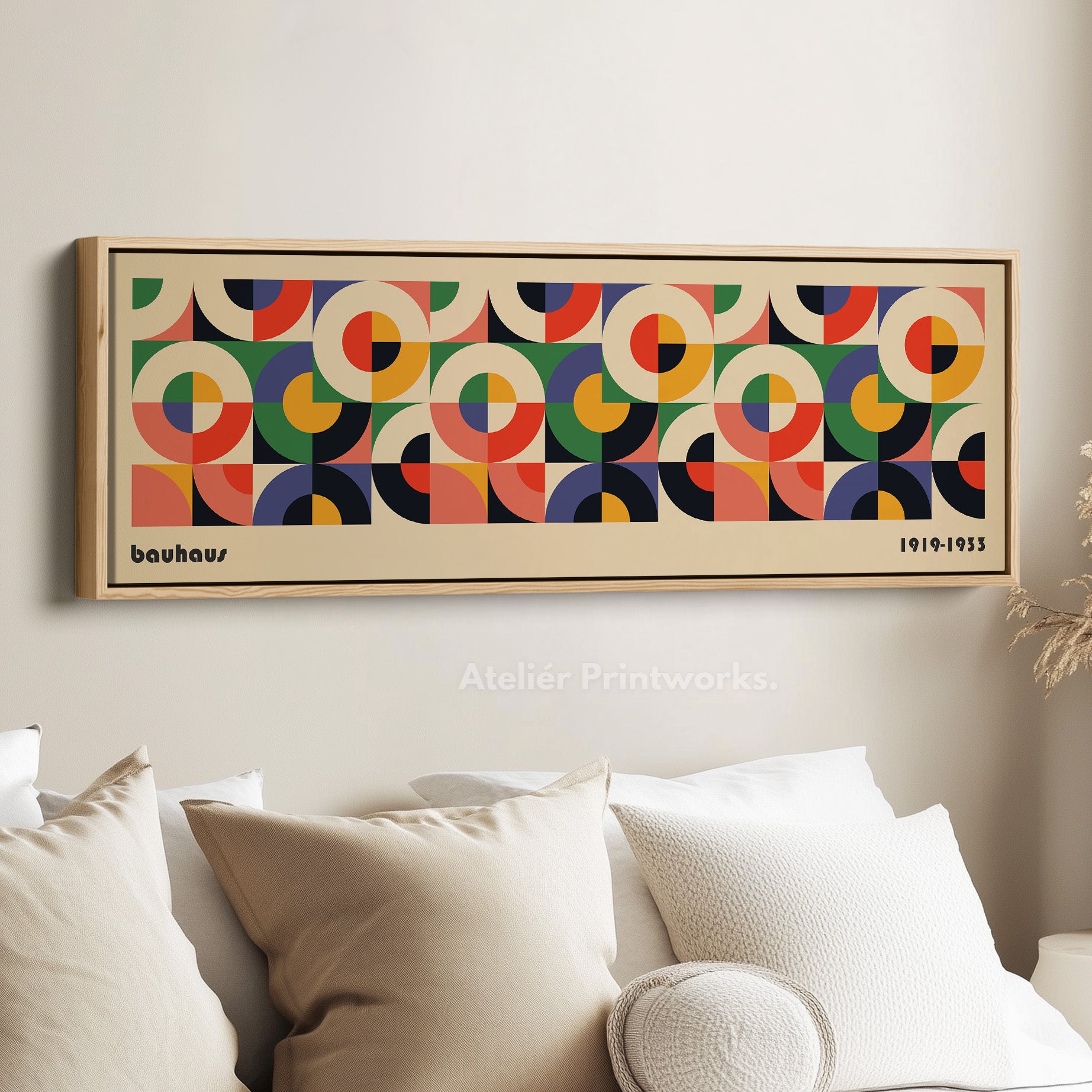 Horizontal Long Wall Art Beige Bauhaus Mid Century – Atelier
