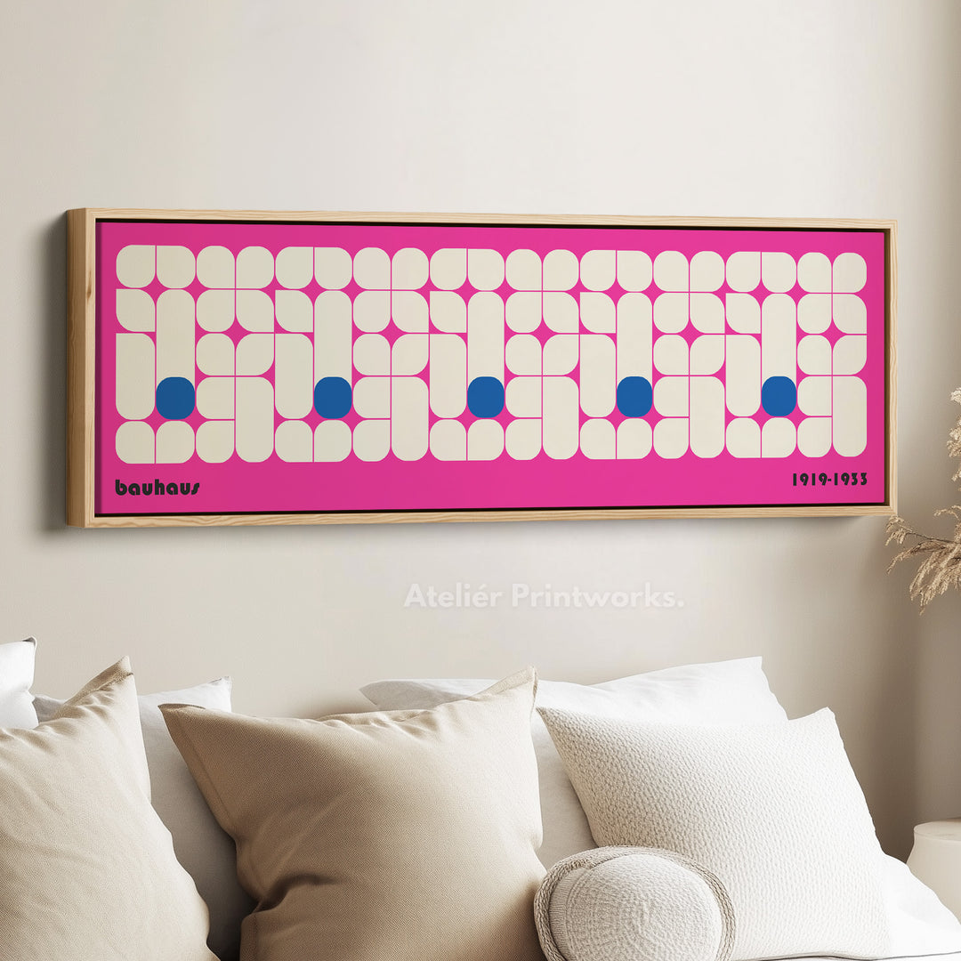 Pink Bauhaus Long Narrow Panoramic Framed Canvas Wall Art
