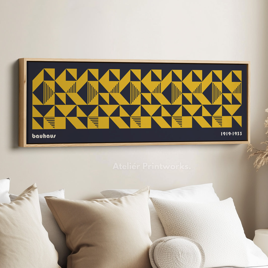 Dark Blue Bauhaus Long Skinny Panoramic Framed Canvas Wall Art