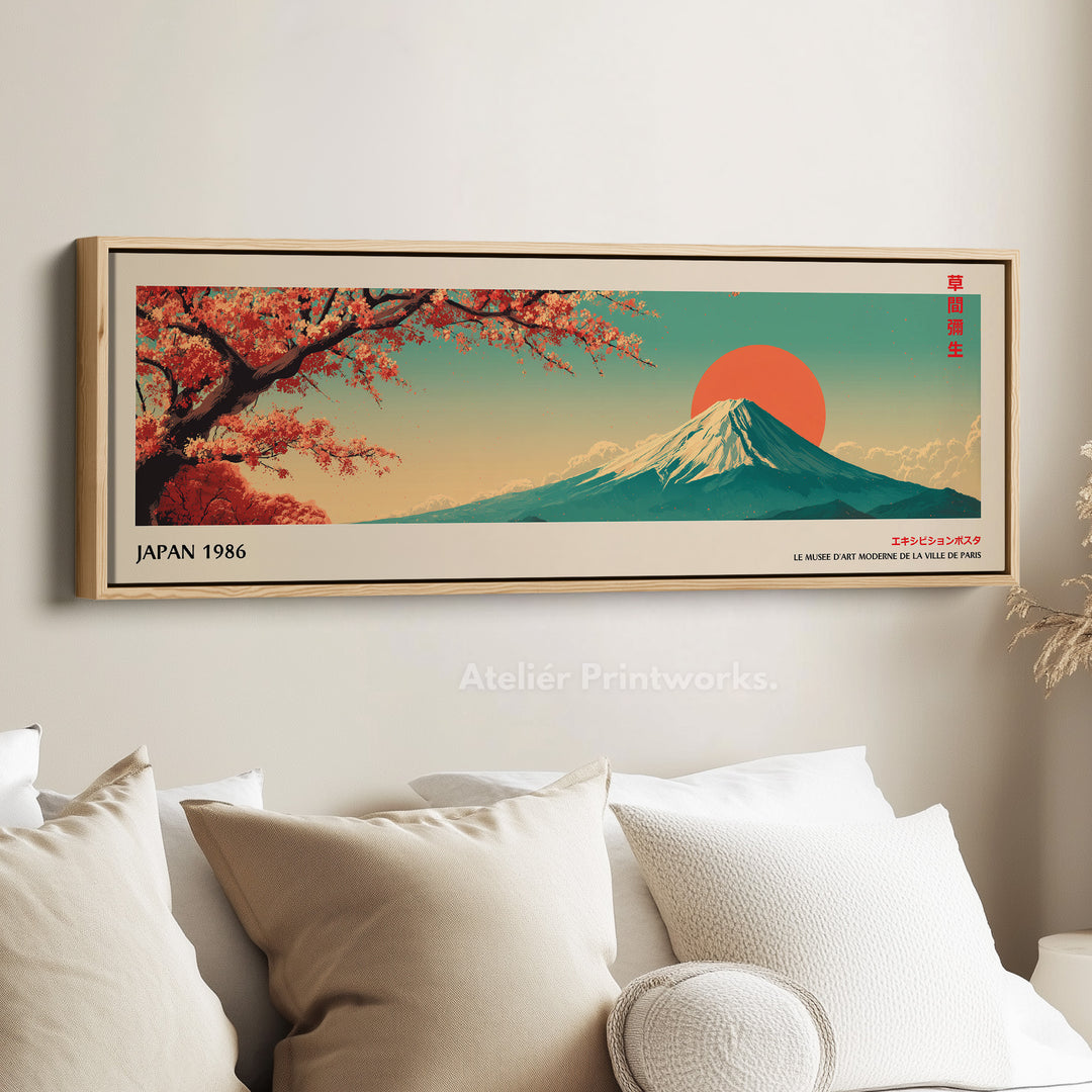 Mount Fuji Horizontale Muurdecoratie – Japandi Kersenbloesem Bergafdruk