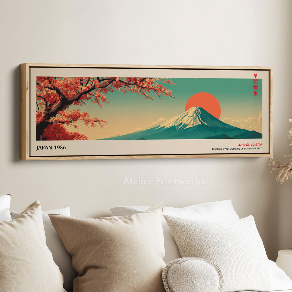 Mount Fuji Horizontal Wall Art – Japandi Cherry Blossom Mountain Print