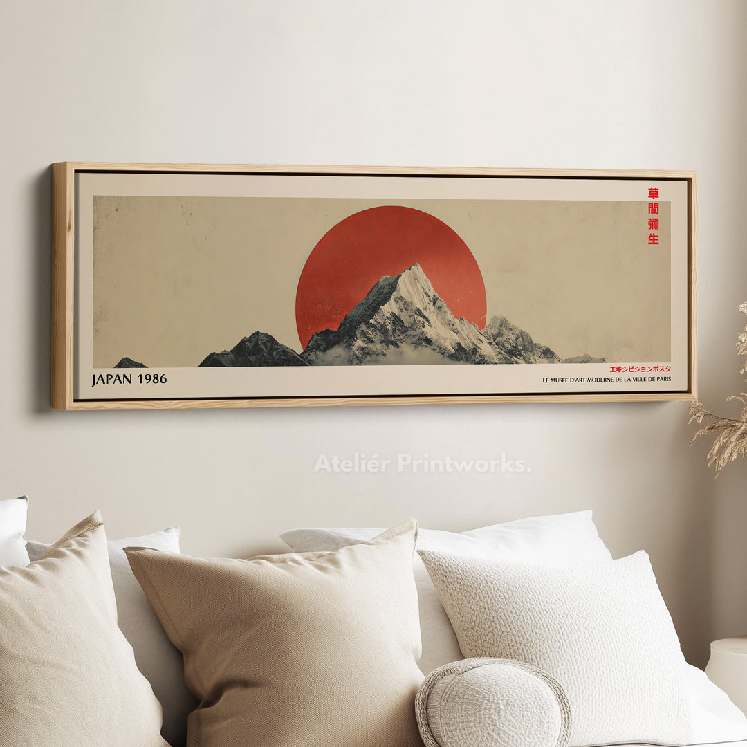 Retro Japan Mountain – Long Narrow Canvas Wall Art - Japandi Mountain Sunset Print