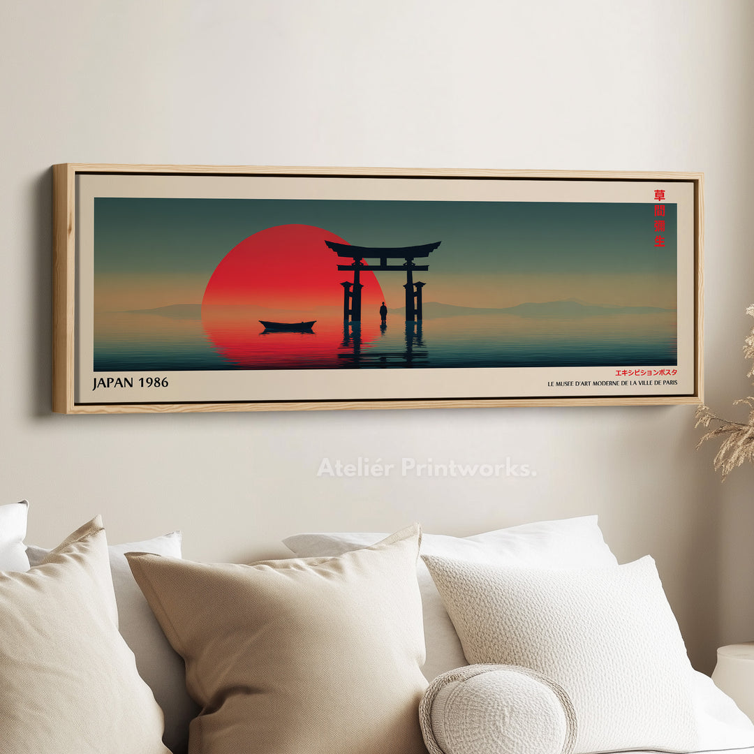 Torii Gate at Sunset – Long Narrow Japanese Wall Art - Tranquil Red Sun Canvas Print