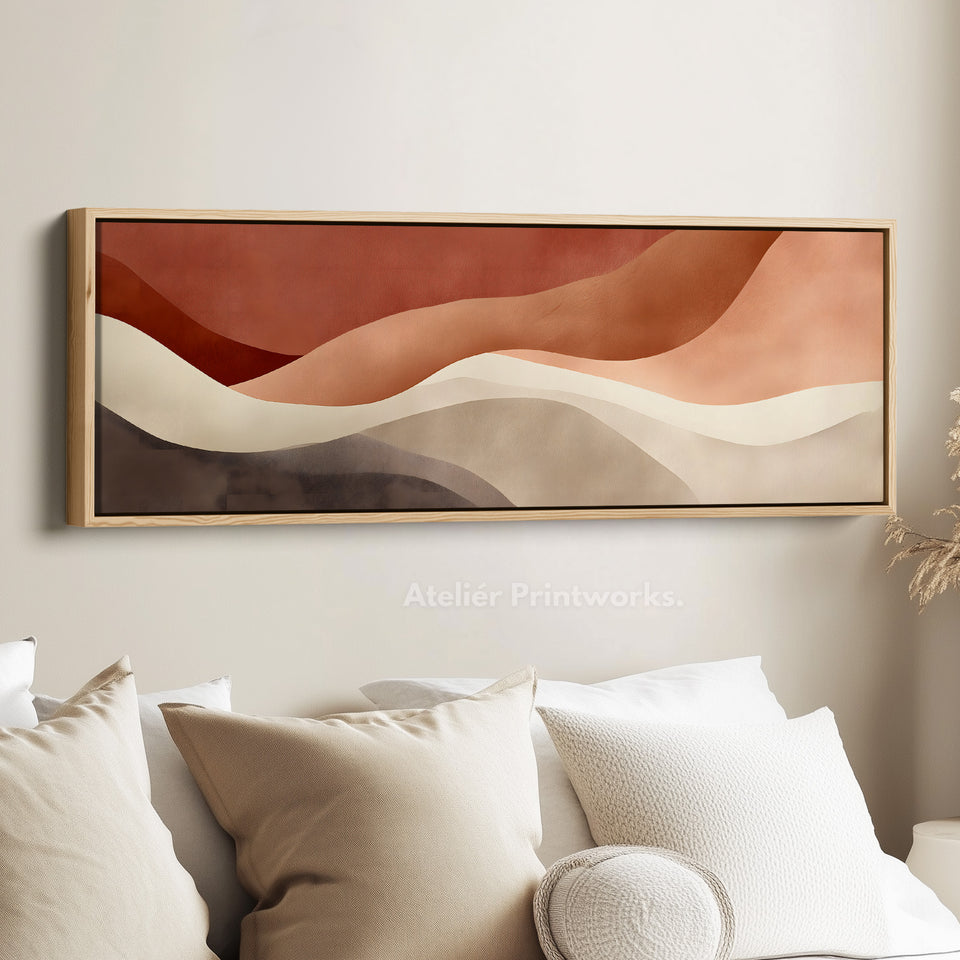 Wide wall art abstract flowing warm earth-toned shapes for living room or bedroom