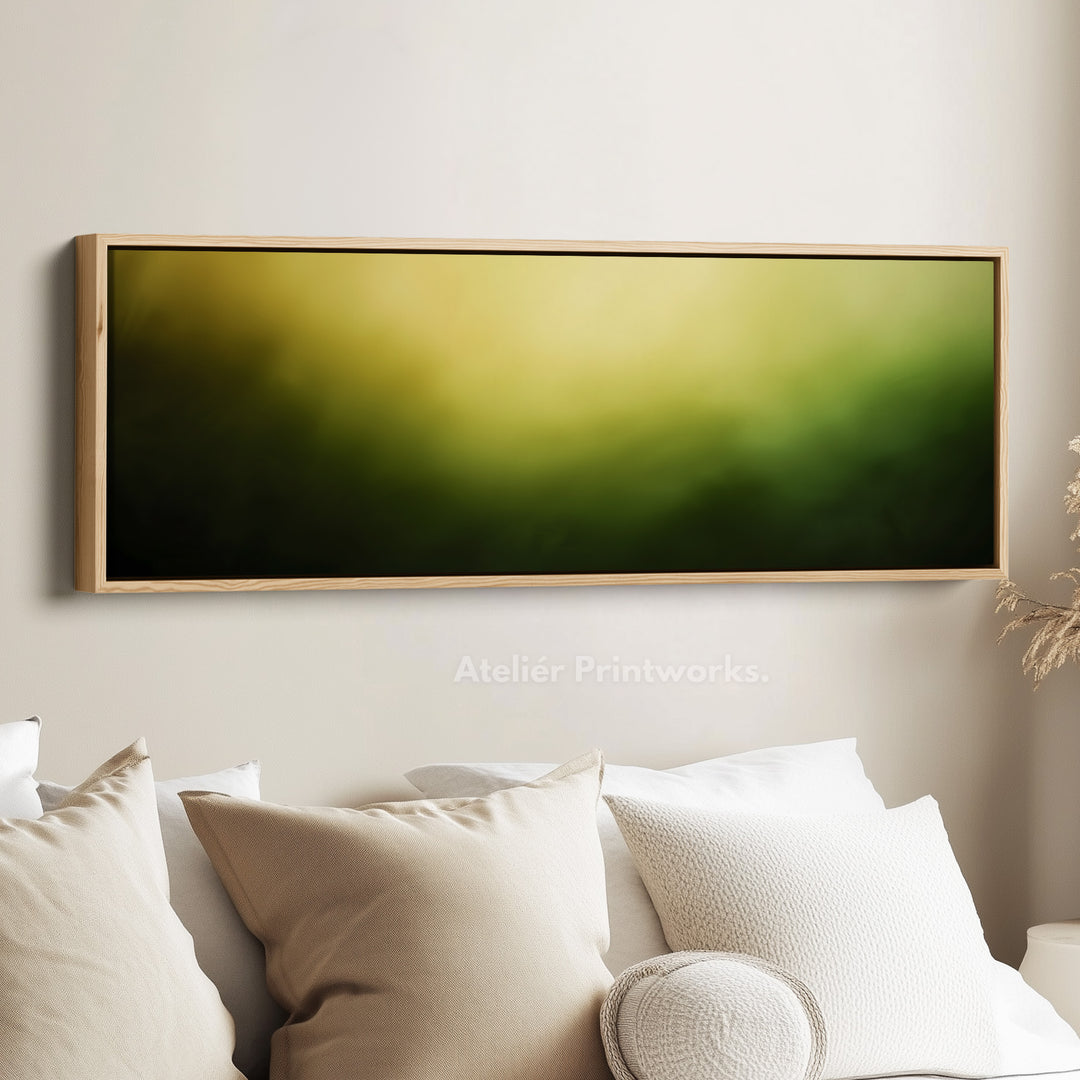 Panoramic wall art blended soft gradient moving from yellow to deep green for living room or bedroom