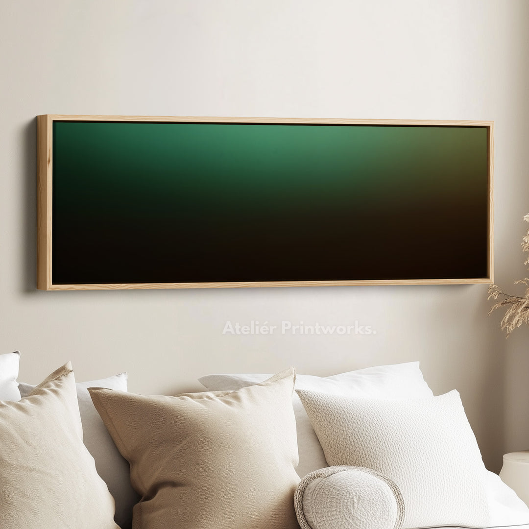 Horizontal Wall Art Green Gradient Long Canvas Modern Above Bed Art Living Room Decor
