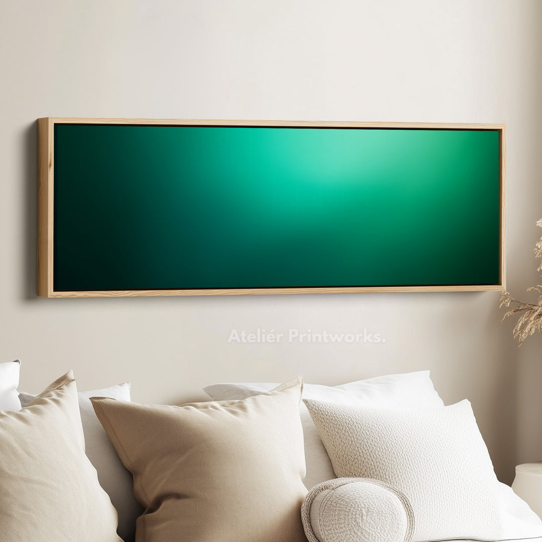 Wide Green Gradient Horizontal Wall Art Long Canvas Calm Modern Decor for Bedroom