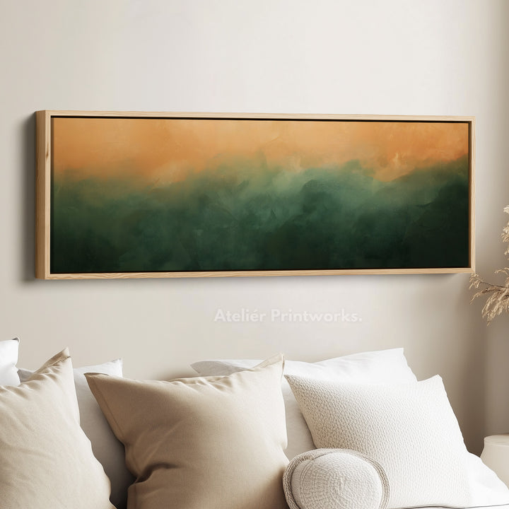 Horizontal Wall Art Green Beige Long Canvas Calm Minimalist Modern Decor