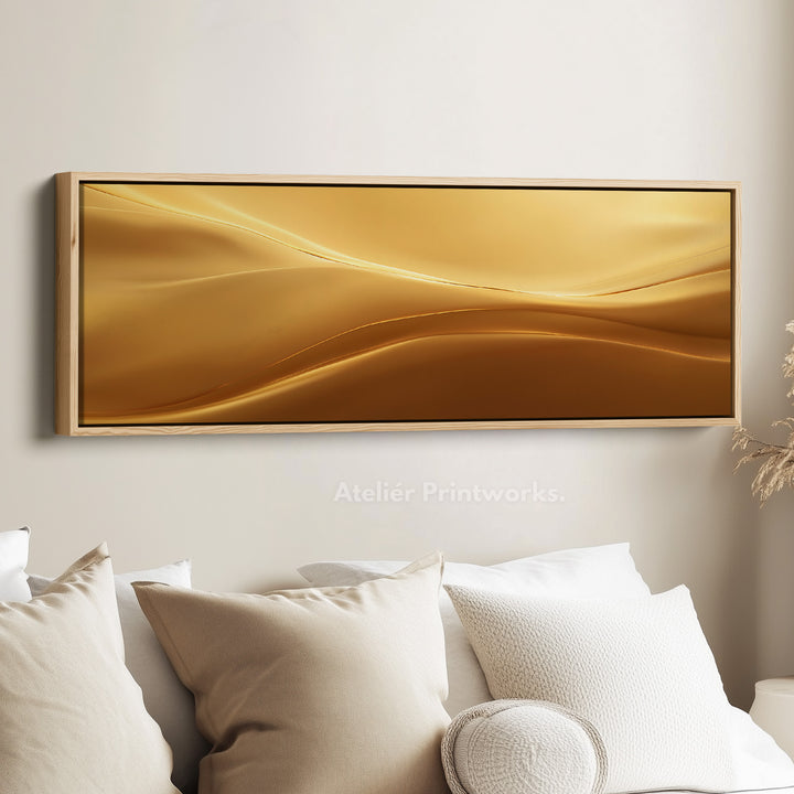 Panoramic Gold Wave Horizontal Wall Art Long Framed Canvas Modern Luxury Decor