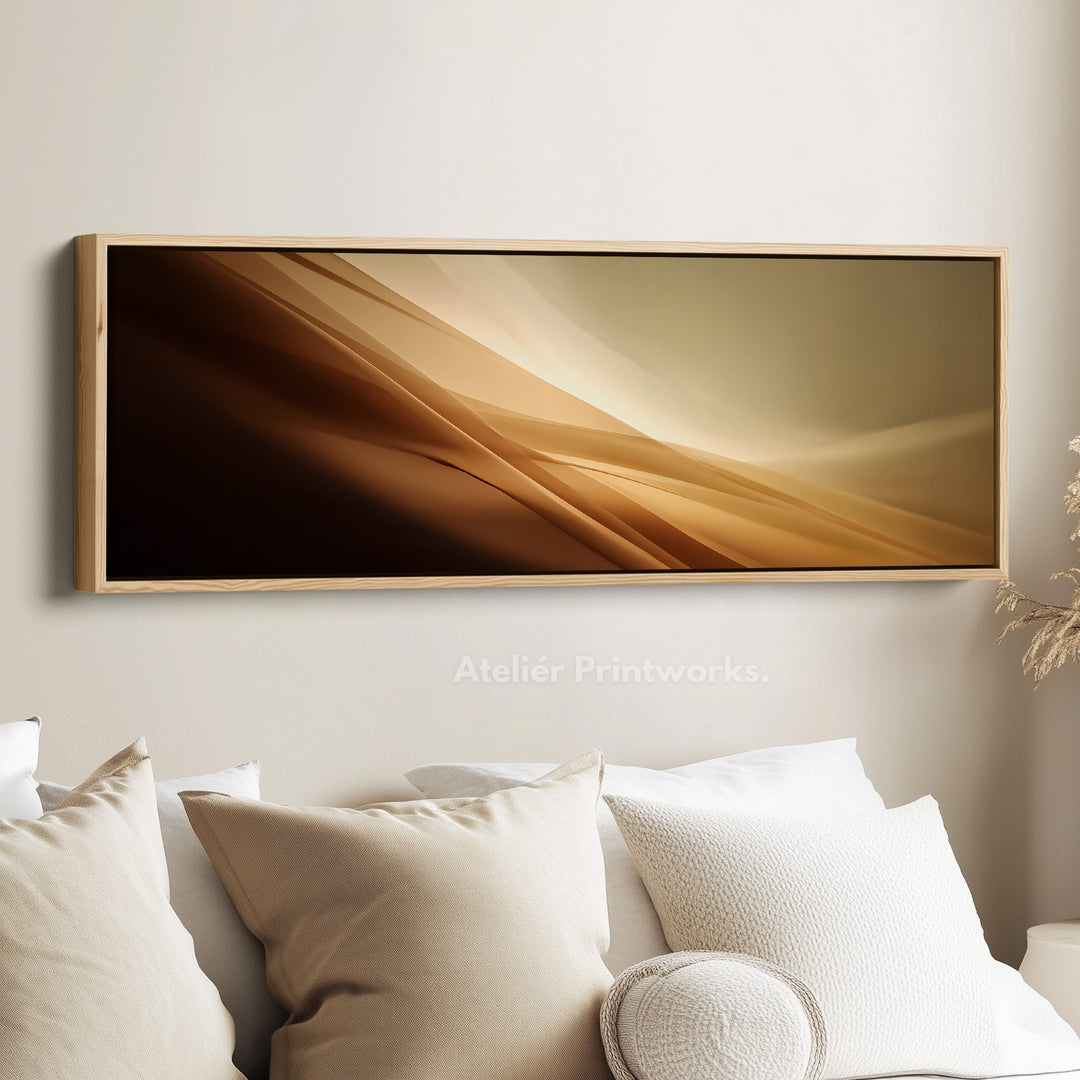 Long Canvas Gold Beige Horizontal Wall Art Elegant Modern Above Bed Wall Art