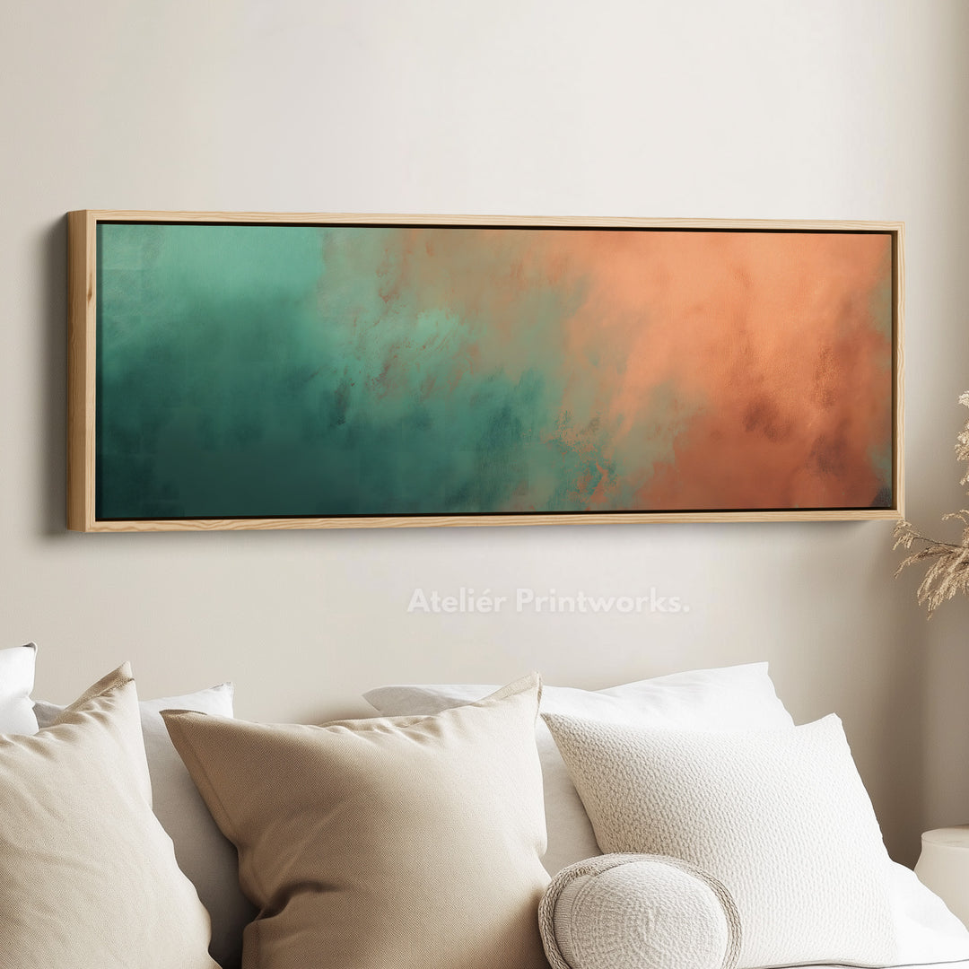 Wide Canvas Horizontal Green and Orange Abstract Wall Art Modern Stylish Decor