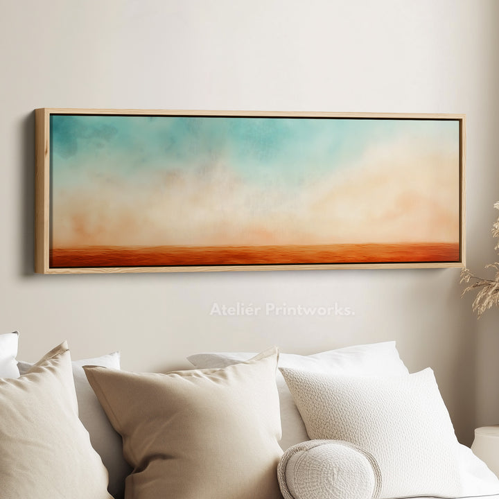 Panoramic Orange Beige Horizontal Wall Art Calm Desert Inspired Long Canvas