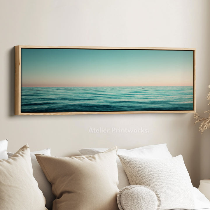 Wide Coastal Ocean Horizon Long Canvas Horizontal Wall Art Calm Blue Seascape