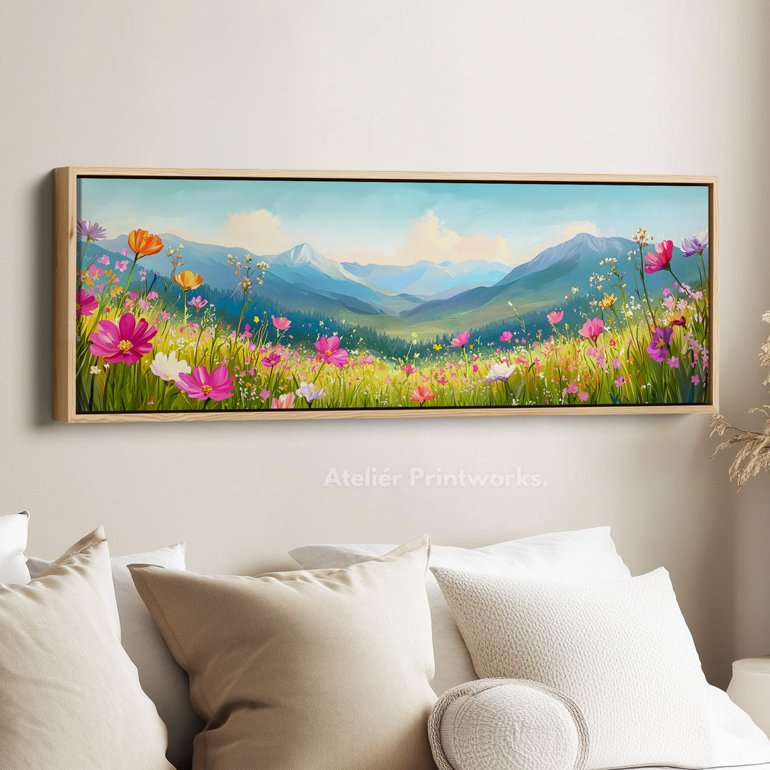 Panoramic Meadow Landscape Wide Wall Art Long Canvas For Living Room