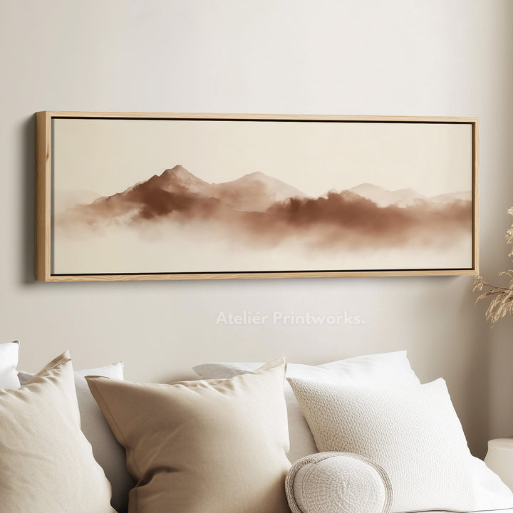 Long Narrow Mountain Wall Art Panoramic Canvas Neutral Bedroom Décor