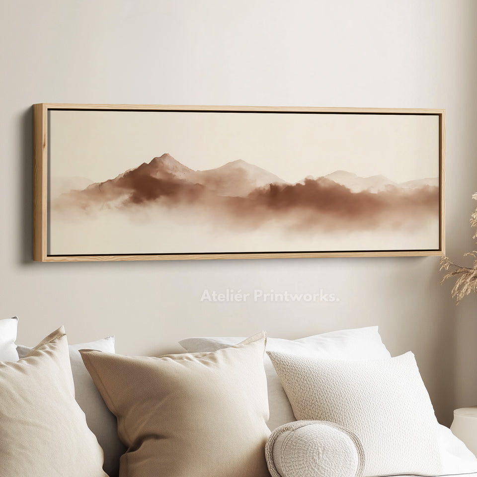Long Narrow Mountain Wall Art Panoramic Canvas Neutral Bedroom Décor