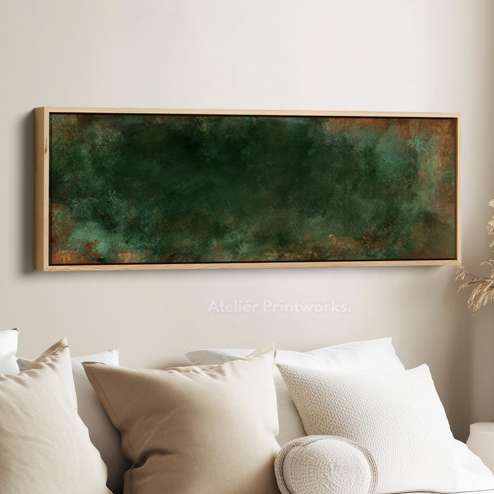 Wide Canvas Wall Art Deep Green Abstract Long Horizontal Wall Decor