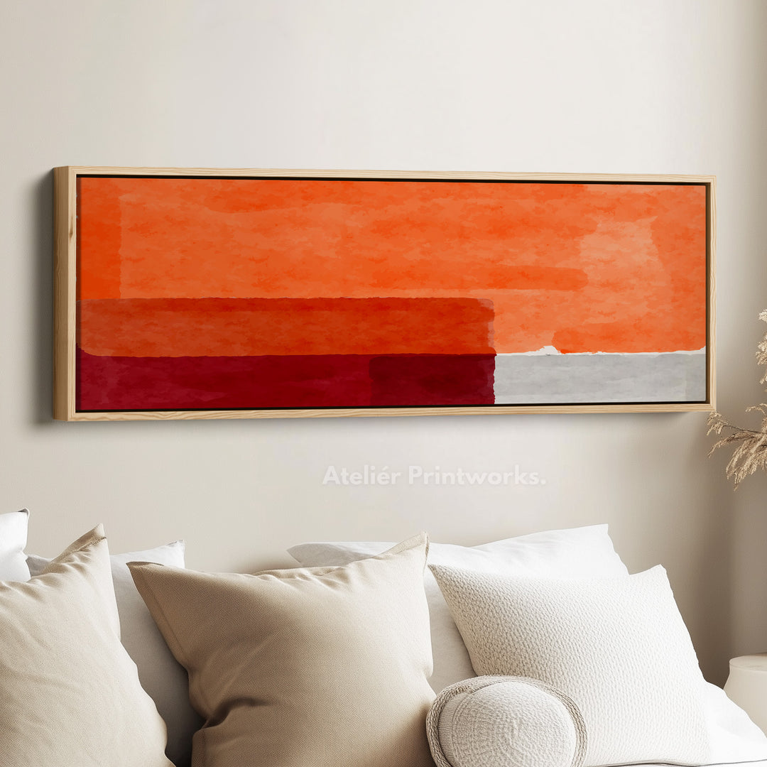 Bold Orange Wall Art Wide Abstract Canvas Long Horizontal Statement Piece