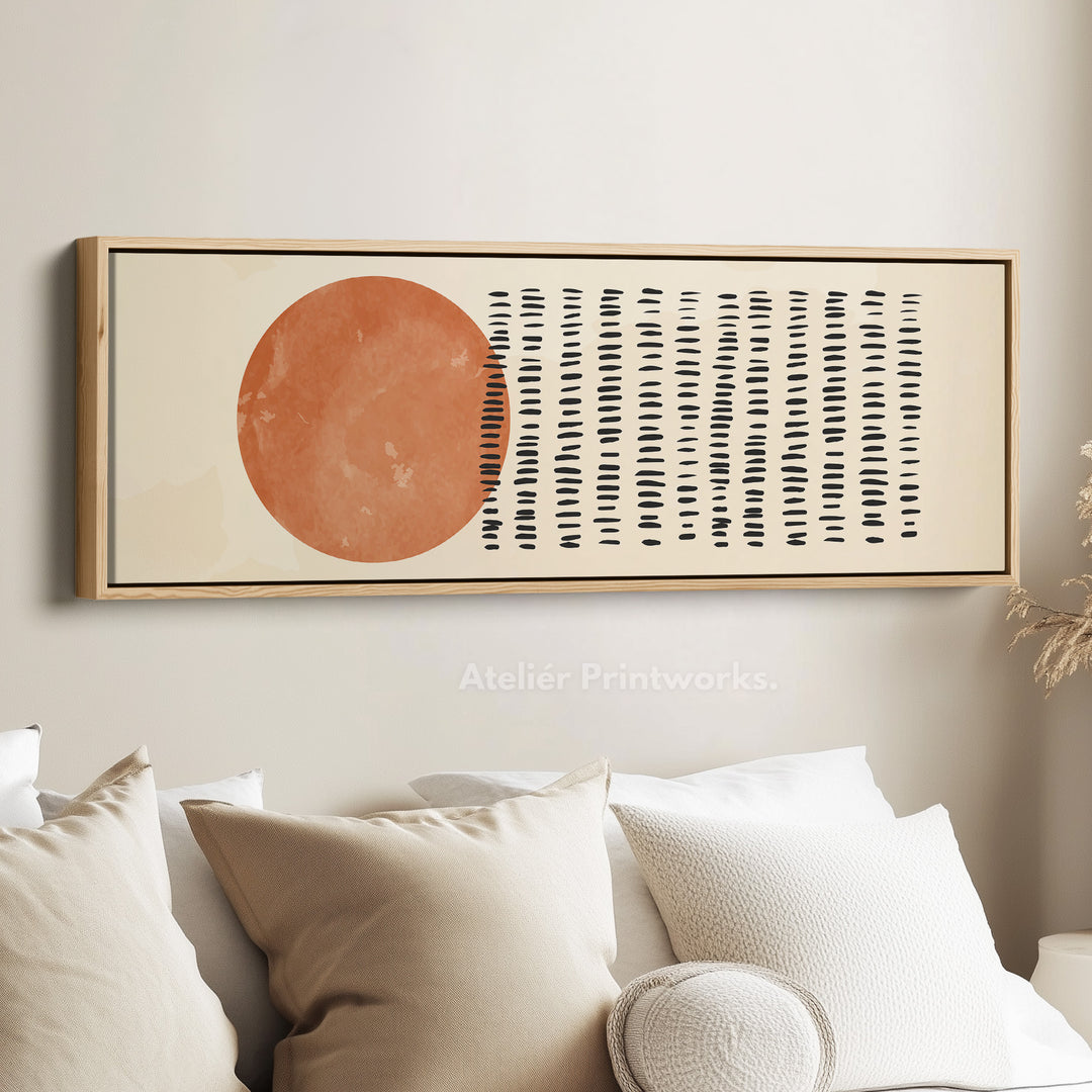 Long Narrow Canvas Warm Orange And Black Geometric Wall Art For Bedroom Or Office