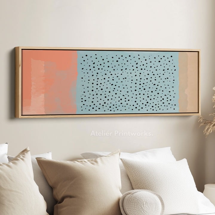 Long Canvas Soft Coral And Blue Dots Modern Wall Art For Bedroom