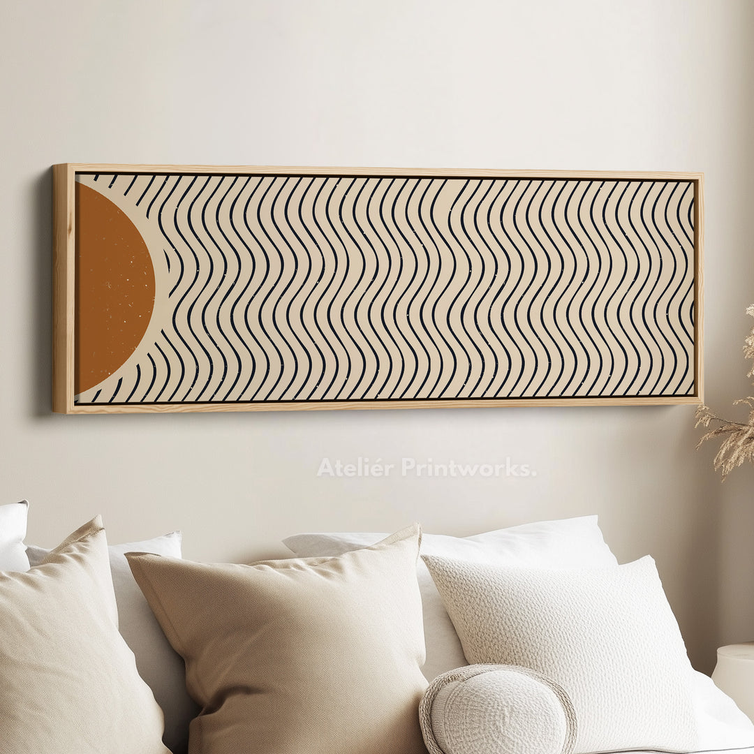 Panoramic Wall Art Warm Brown And Black Wavy Line Design For Living Room
