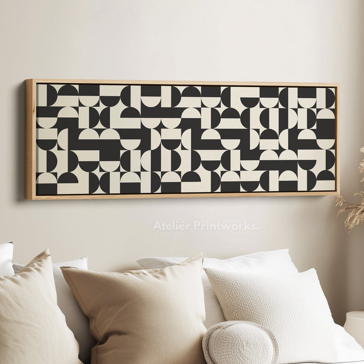 Horizontal Wall Art Black And White Geometric Pattern For Living Room Or Office
