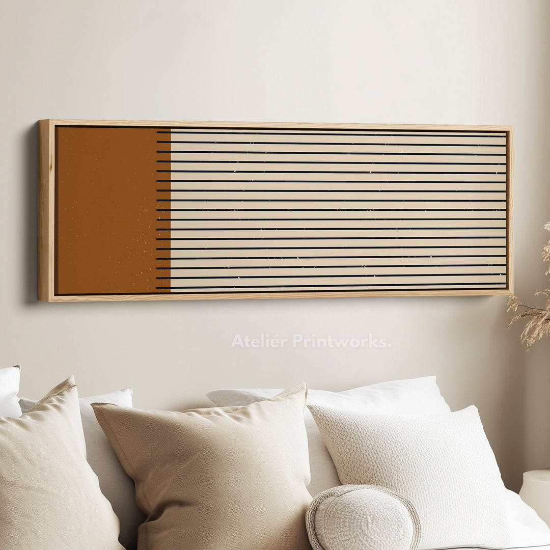 Long Canvas Burnt Orange And Black Striped Wall Art For Hallway Or Bedroom