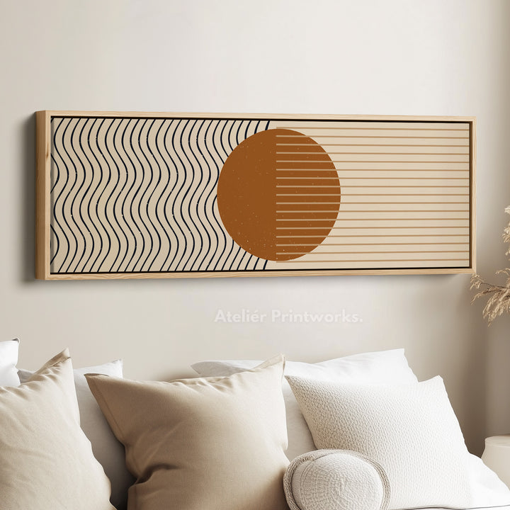 Above Bed Art Warm Brown Circle With Wavy Line Pattern For Bedroom Or Lounge