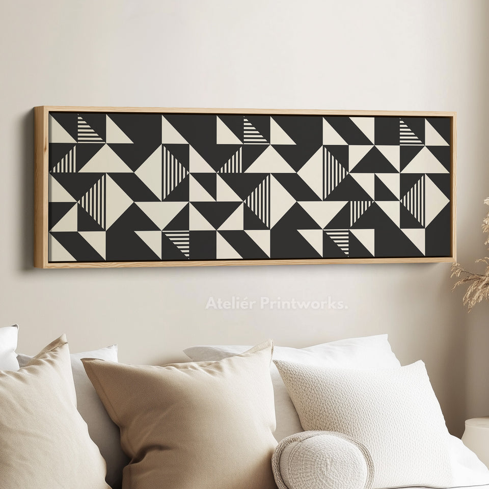 Long Narrow Canvas Black And White Triangular Pattern For Contemporary Spaces