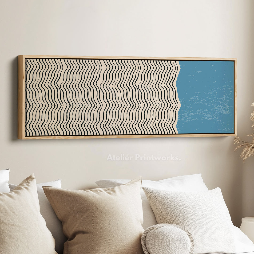 Horizontal Wall Art For Living Room Beige Black Blue Panoramic Skinny Wall Decor