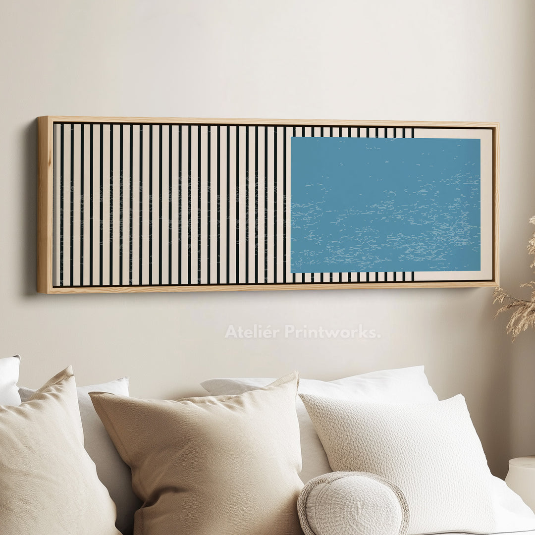 Wide Horizontal Wall Art Beige Black Blue Skinny Canvas For Hallway