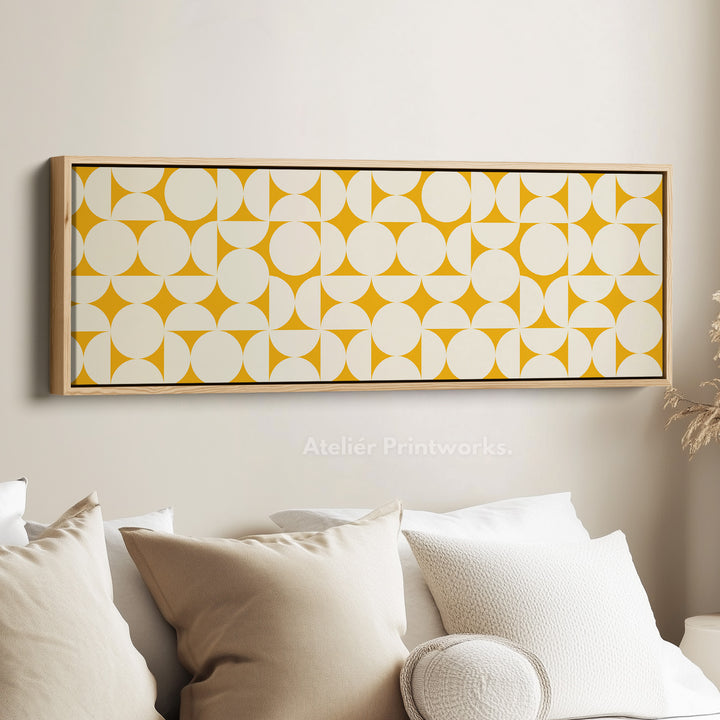 Wide Geometric Wall Art Yellow Beige Panoramic Long Canvas