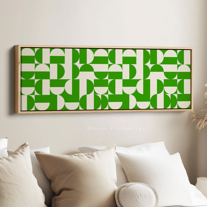 Long Narrow Canvas Green White Minimalist Geometric Wall Decor