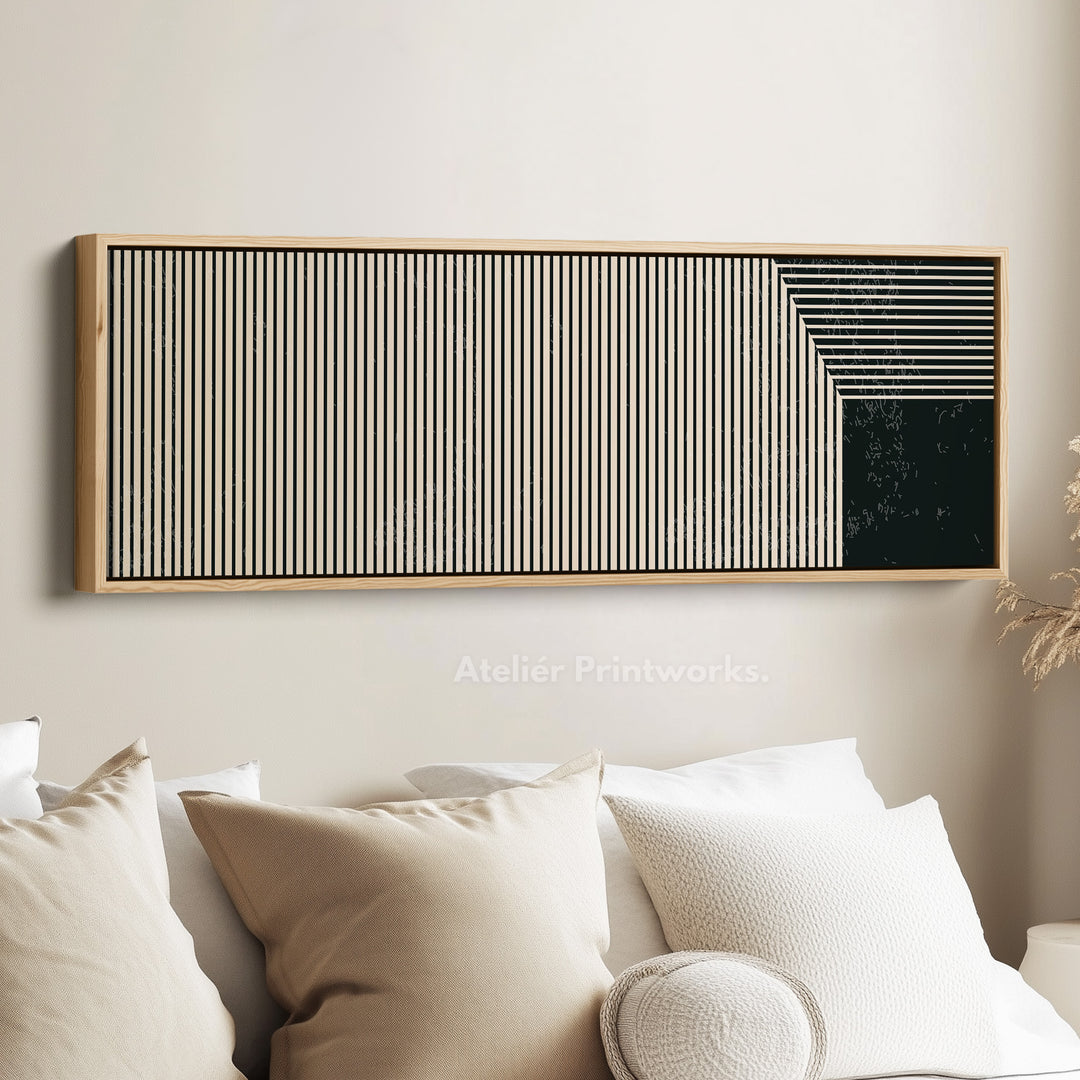 Long Canvas Beige Black Skinny Wall Art Minimalist Vertical Lines