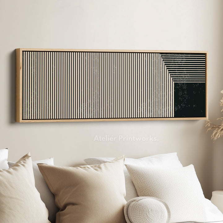 Long Canvas Beige Black Skinny Wall Art Minimalist Vertical Lines