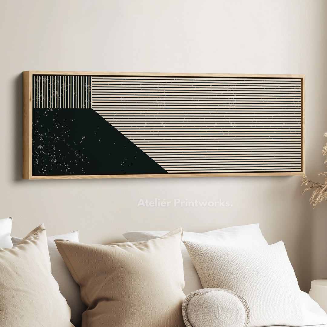 Panoramic Wall Art Beige Black Long Canvas For Modern Living Room
