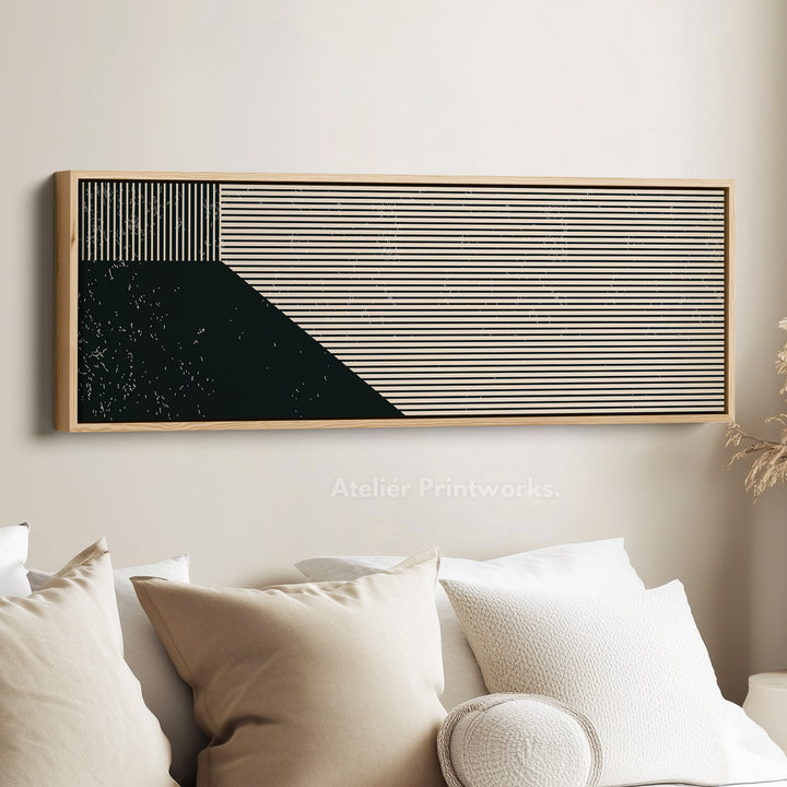 Panoramic Wall Art Beige Black Long Canvas For Modern Living Room