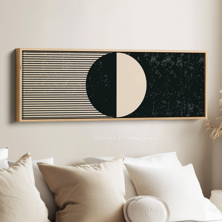 Horizontal Wall Art Beige Black Wide Long Canvas For Living Room