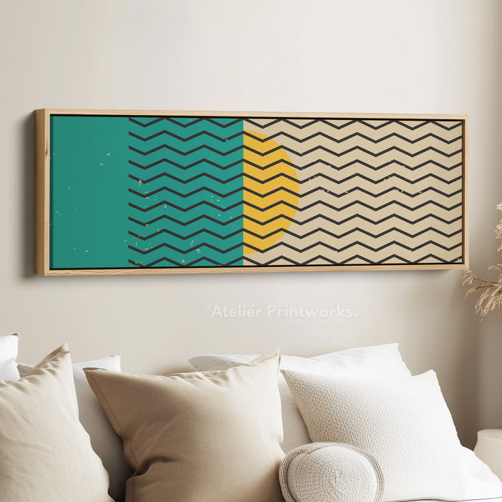 Long Narrow Canvas Blue Yellow Beige Skinny Wall Art Geometric Pattern