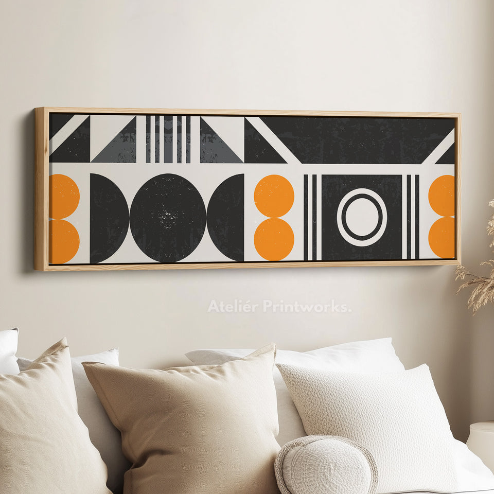 Wide Wall Art Orange Grey Geometric Long Canvas For Living Room