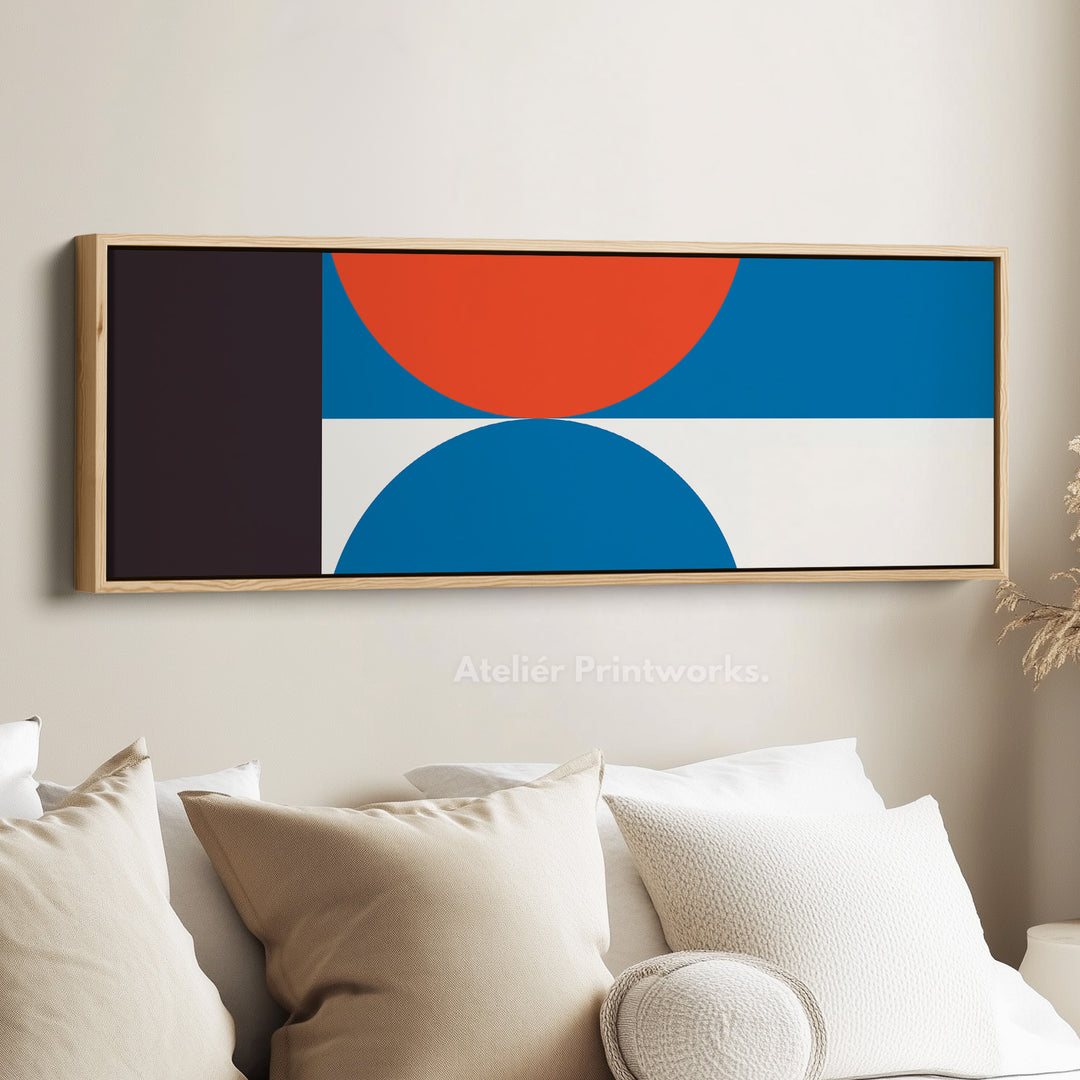 Long Narrow Canvas Blue Orange Minimalist Geometric Wall Art