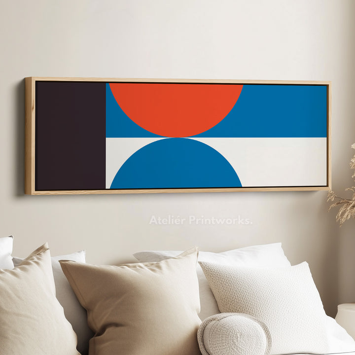 Long Narrow Canvas Blue Orange Minimalist Geometric Wall Art