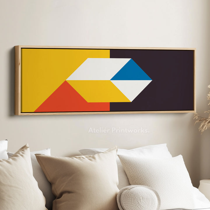 Horizontal Wall Art Geometric Blue Orange Pattern Long Canvas