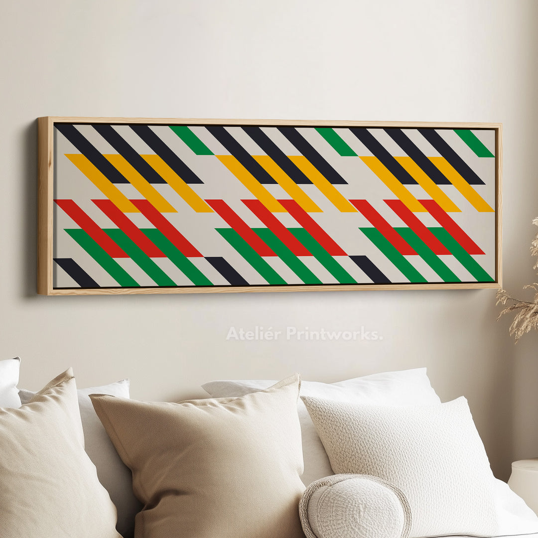 Wide Panoramic Wall Art Yellow Red Green Geometric Long Canvas