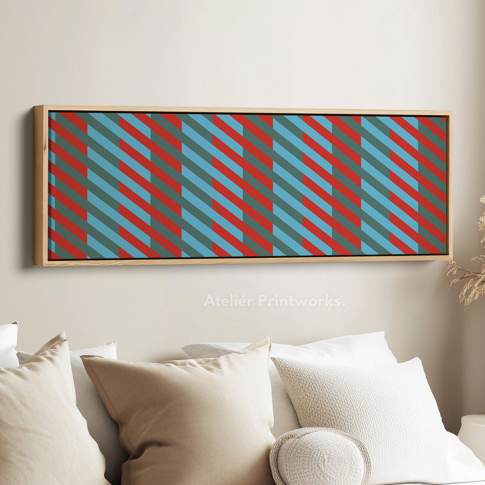 Horizontal Wall Art Blue Red Grey Modern Stripe Long Canvas