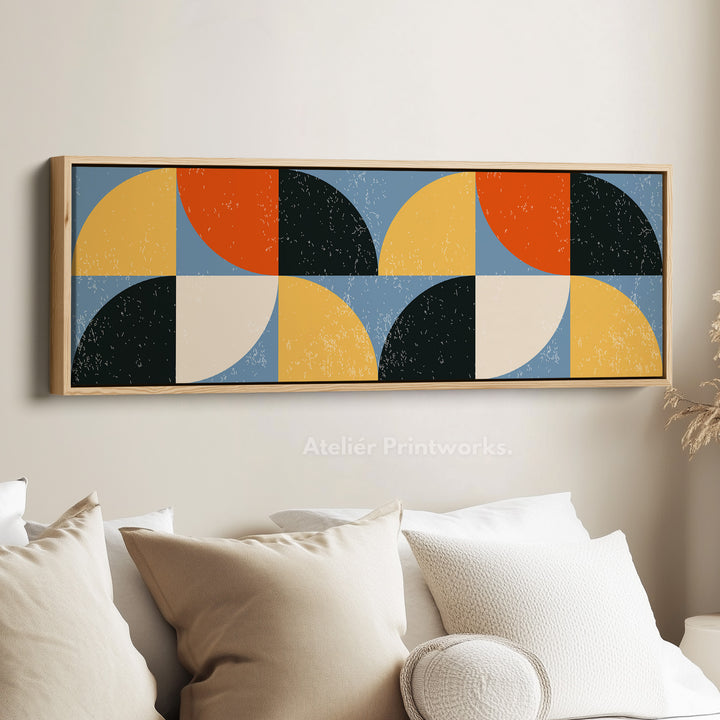 Panoramic Wall Art Blue Orange Yellow Modern Pattern Long Canvas