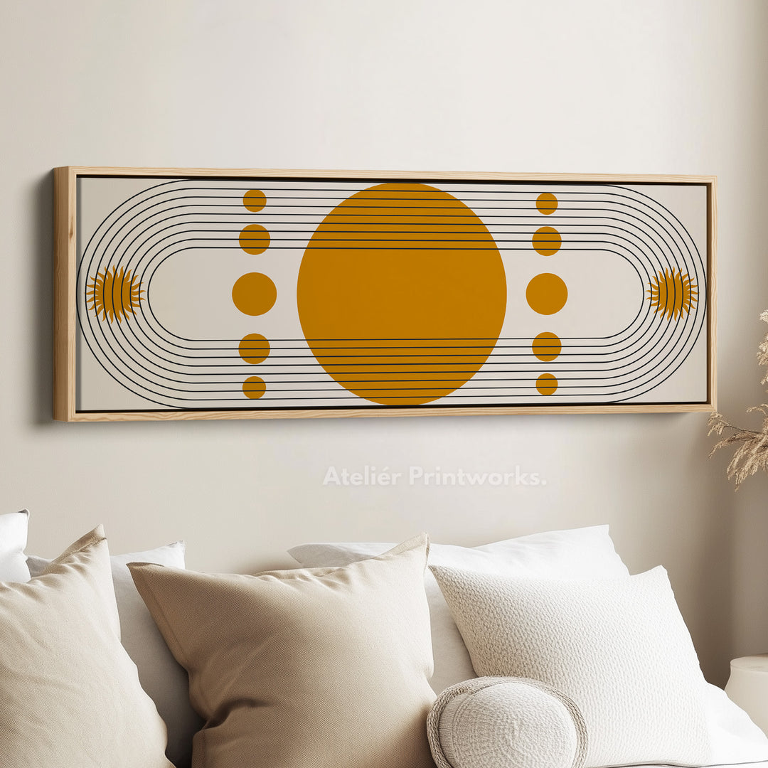 Long Canvas Yellow Orange Abstract Circle Line Art Horizontal