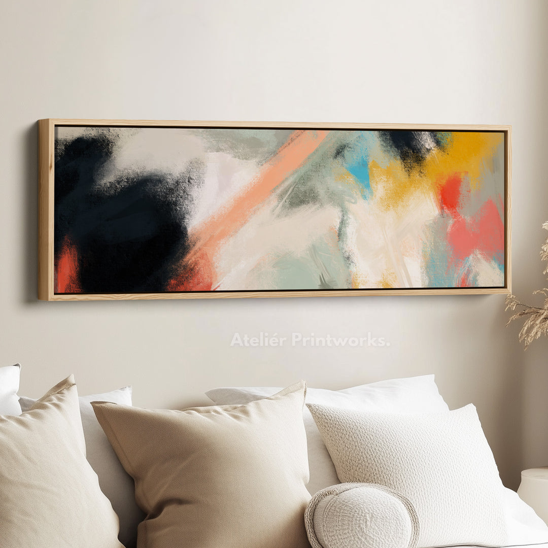 Horizontal Wall Art Abstract Orange Yellow Blue Long Canvas
