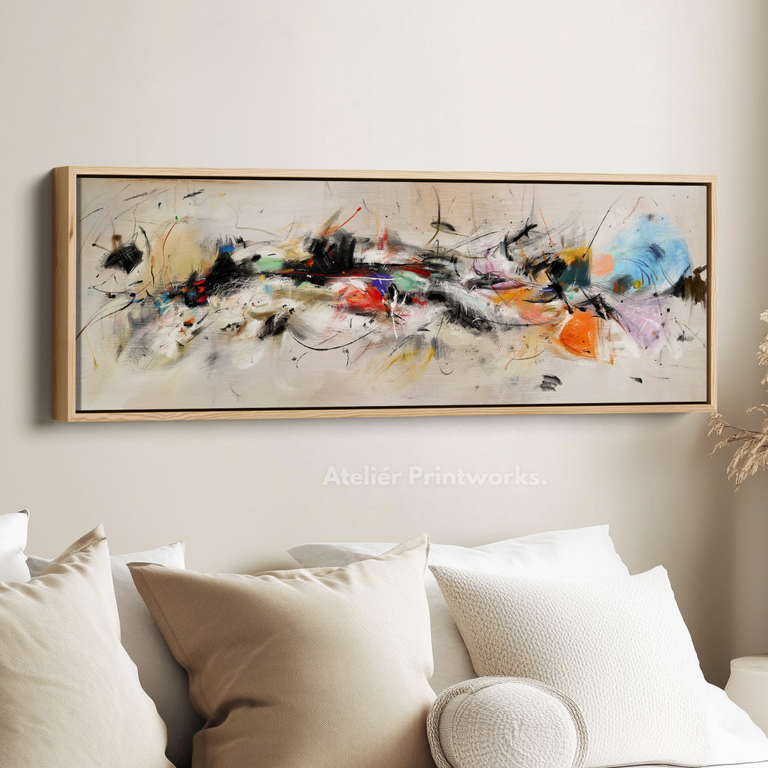 Panoramic Wall Art Abstract Beige Orange Blue Long Canvas